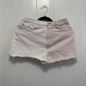 Papermoon Two-Tone Jean Shorts in White and Pink